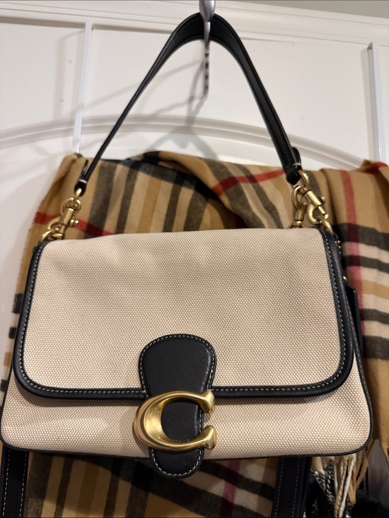 Coach Handbags - Coach Soft Tabby Cream Canvas Shoulder Bag with Black Trim and Gold 'C'
